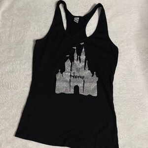 Black Tank Top with Silver Castle Design